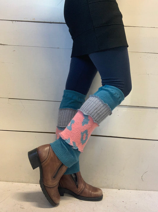 Jambière courte bleu, gris et rose