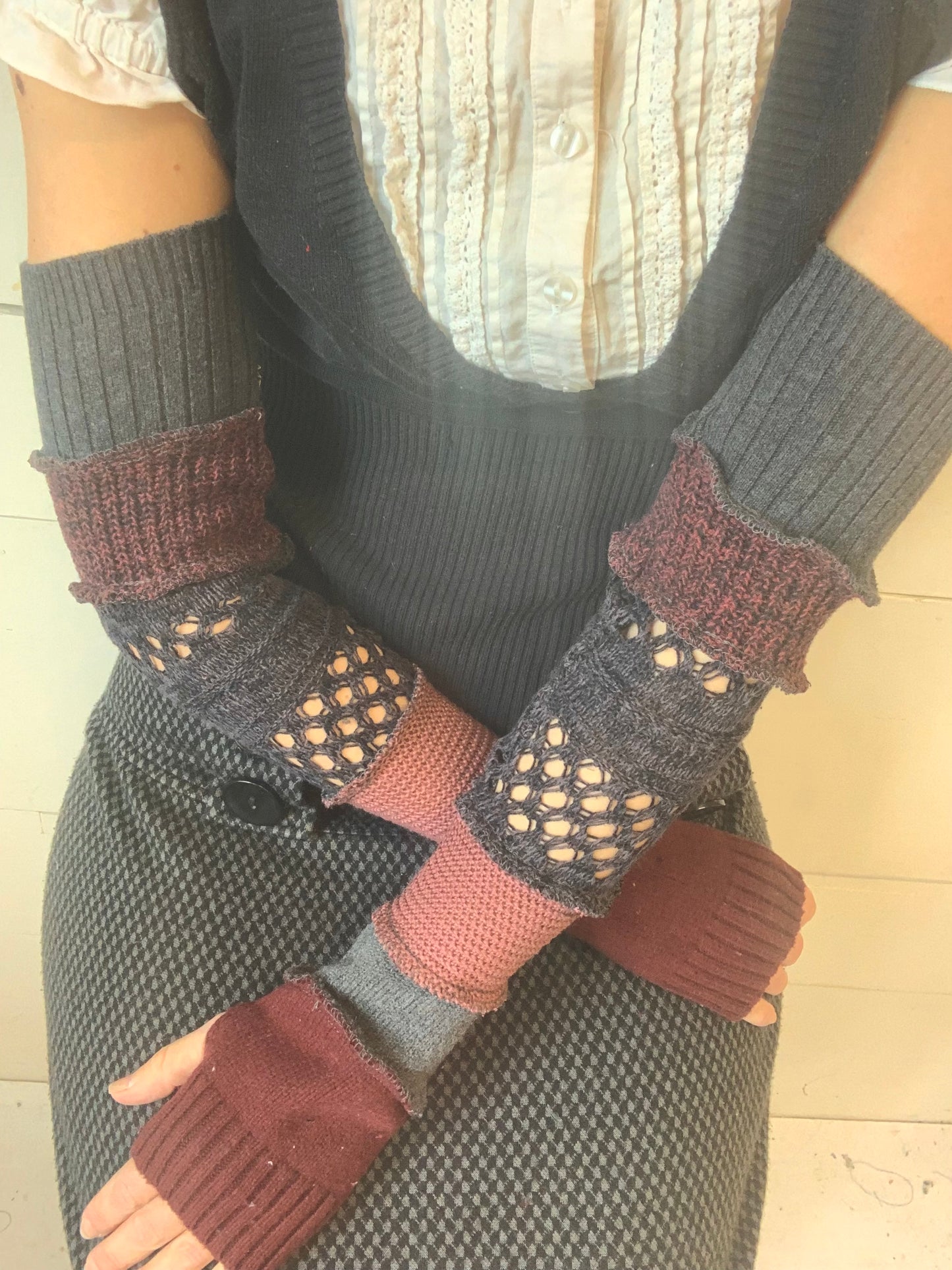 Manche bourgogne, grise et rose