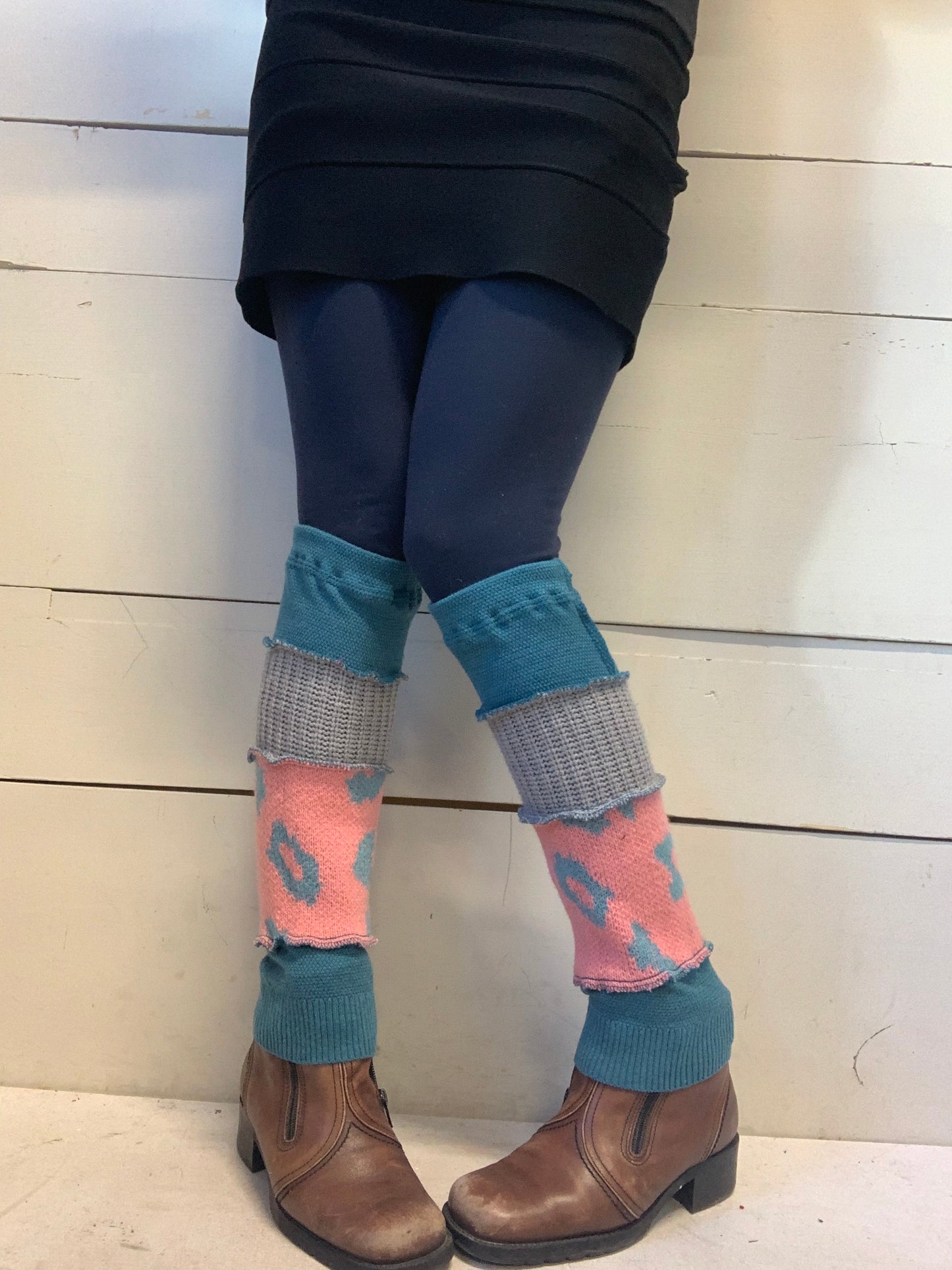 Jambière courte bleu, gris et rose