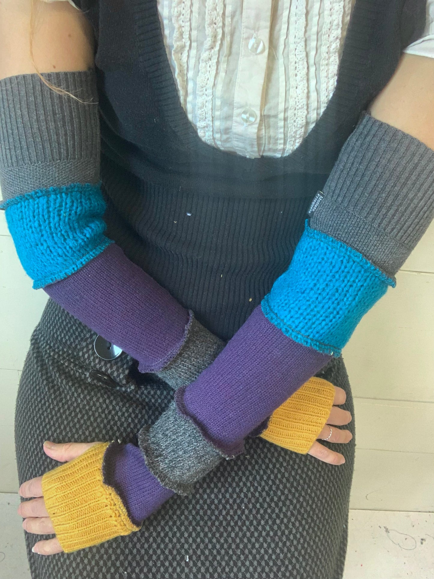 Manche mauve et turquoise