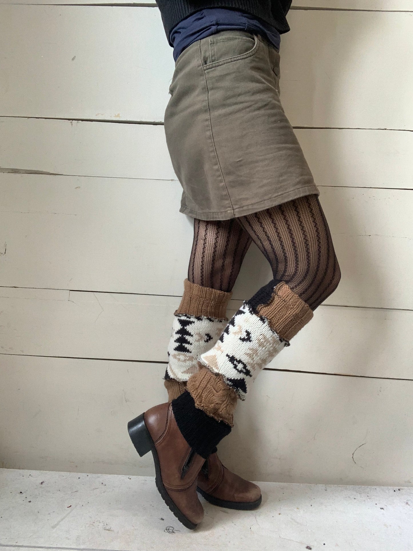 Jambière courte beige, noir et motifs