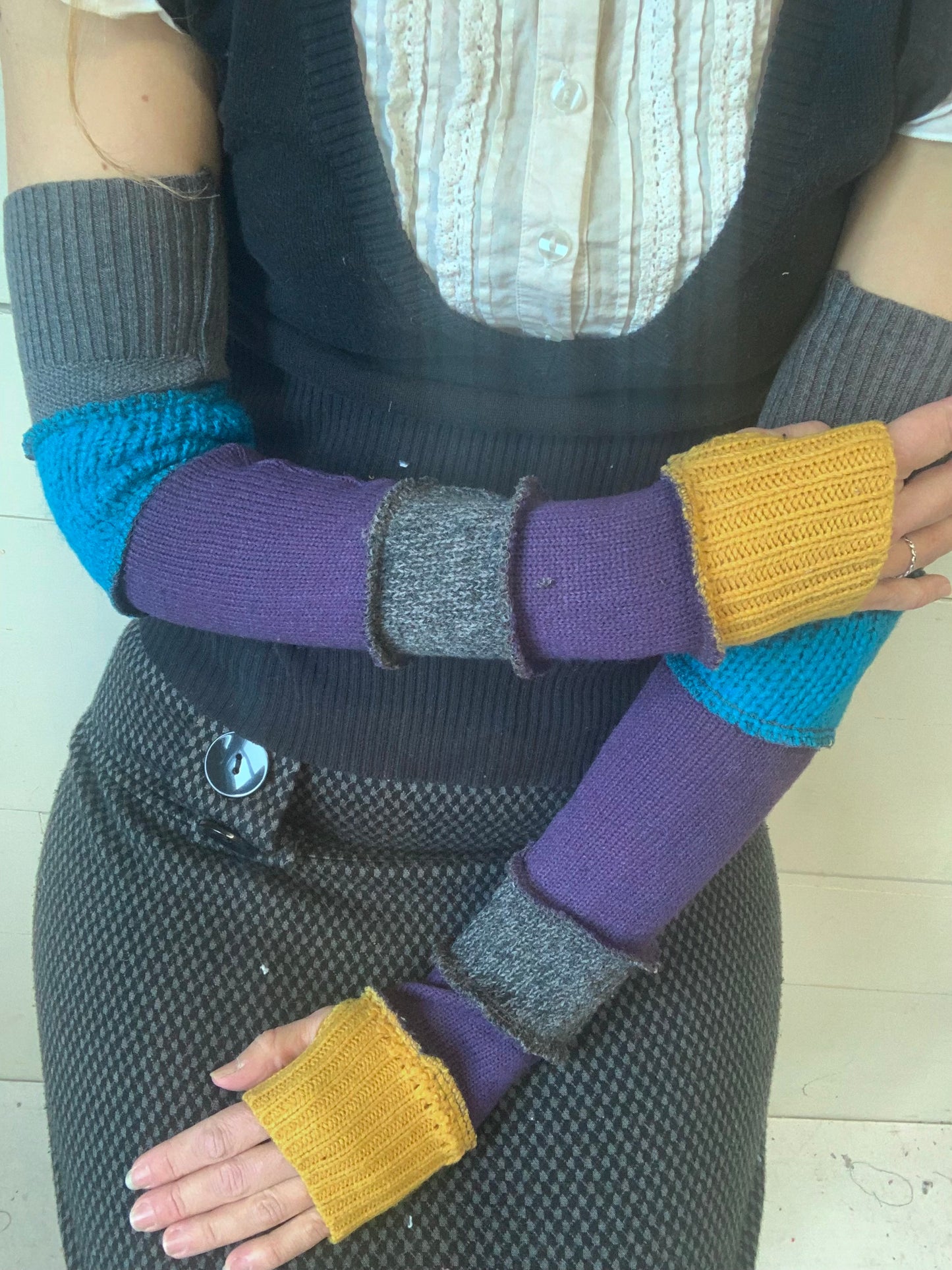 Manche mauve et turquoise