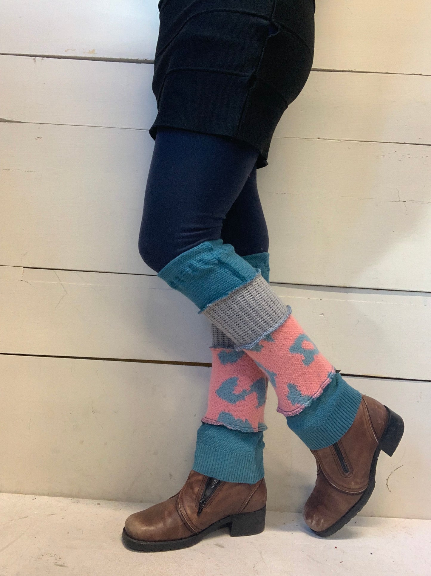 Jambière courte bleu, gris et rose