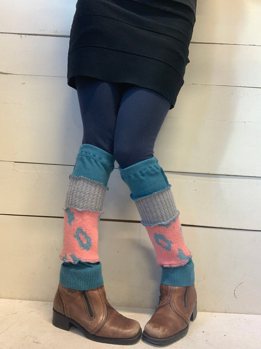 Jambière courte bleu, gris et rose
