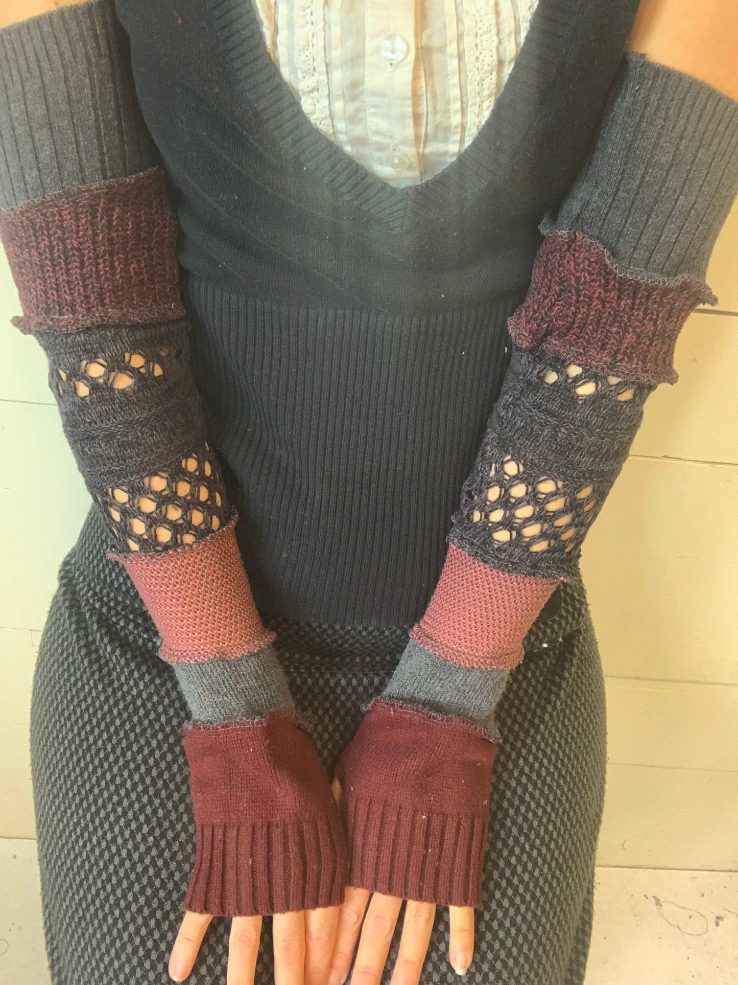 Manche bourgogne, grise et rose