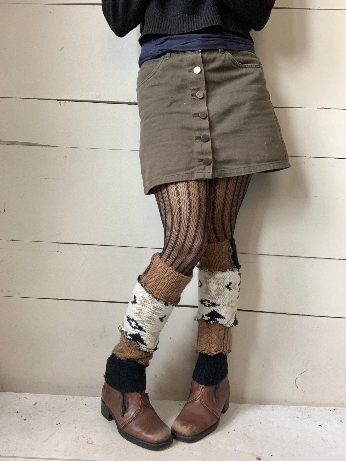 Jambière courte beige, noir et motifs