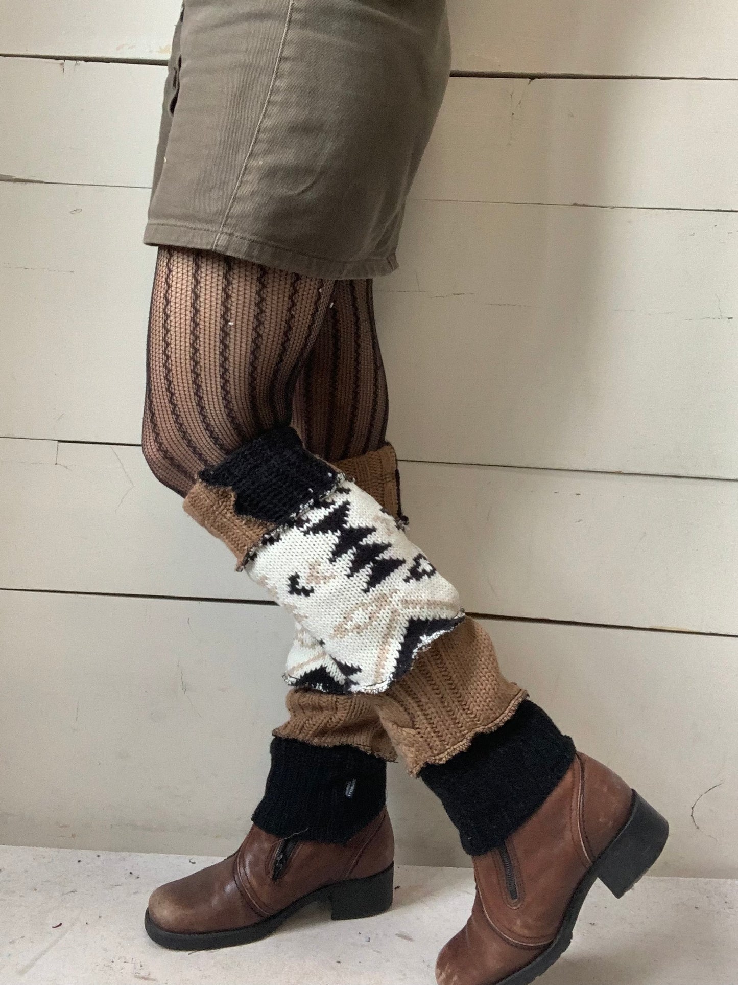 Jambière courte beige, noir et motifs