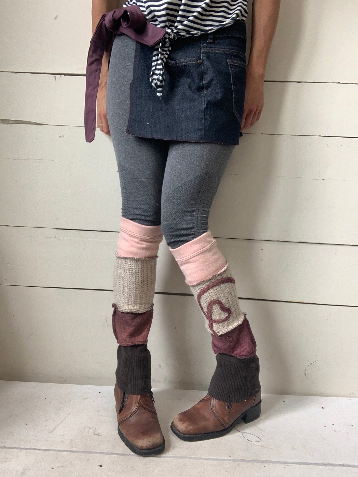 Jambière courte rose et beige