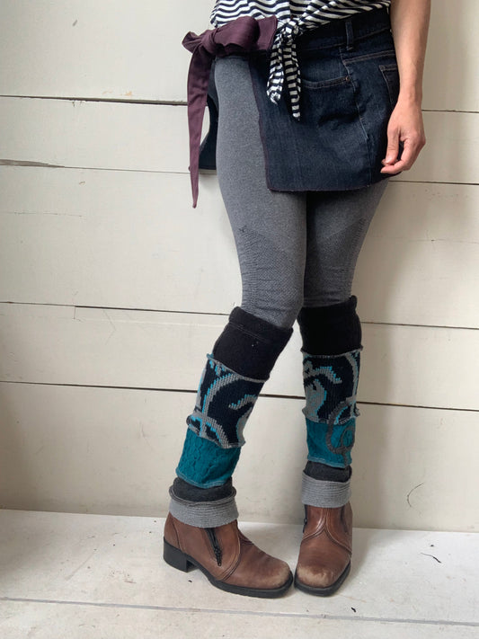 Jambière courte gris, noir et turquoise