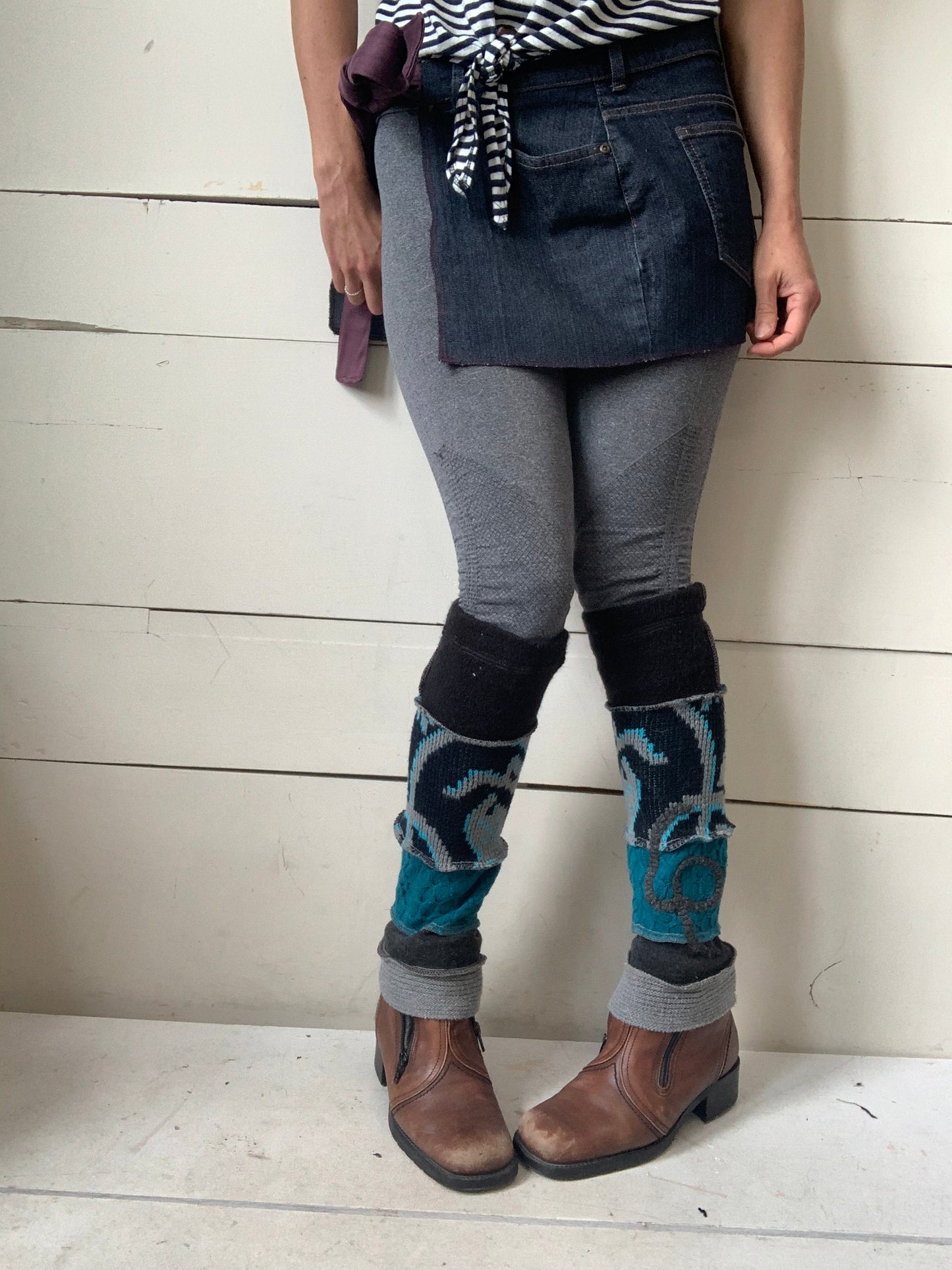 Jambière courte gris, noir et turquoise