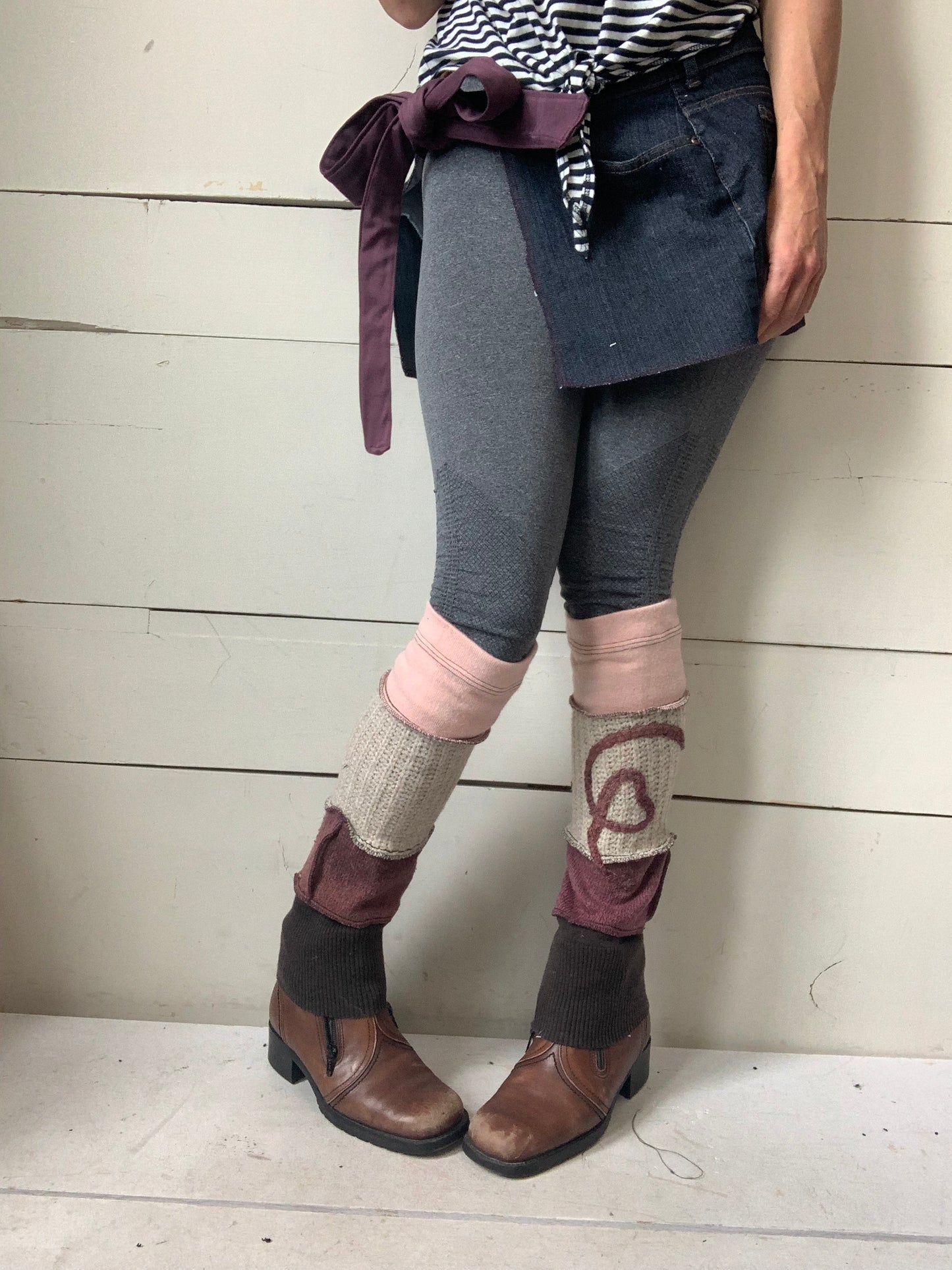 Jambière courte rose et beige