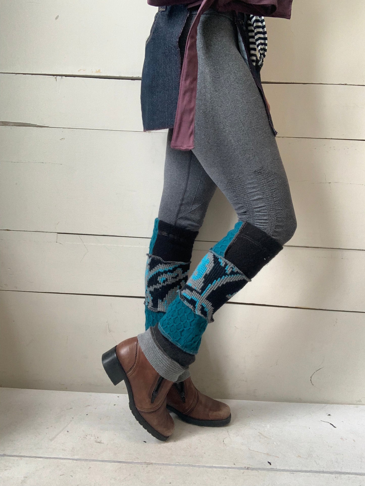 Jambière courte gris, noir et turquoise