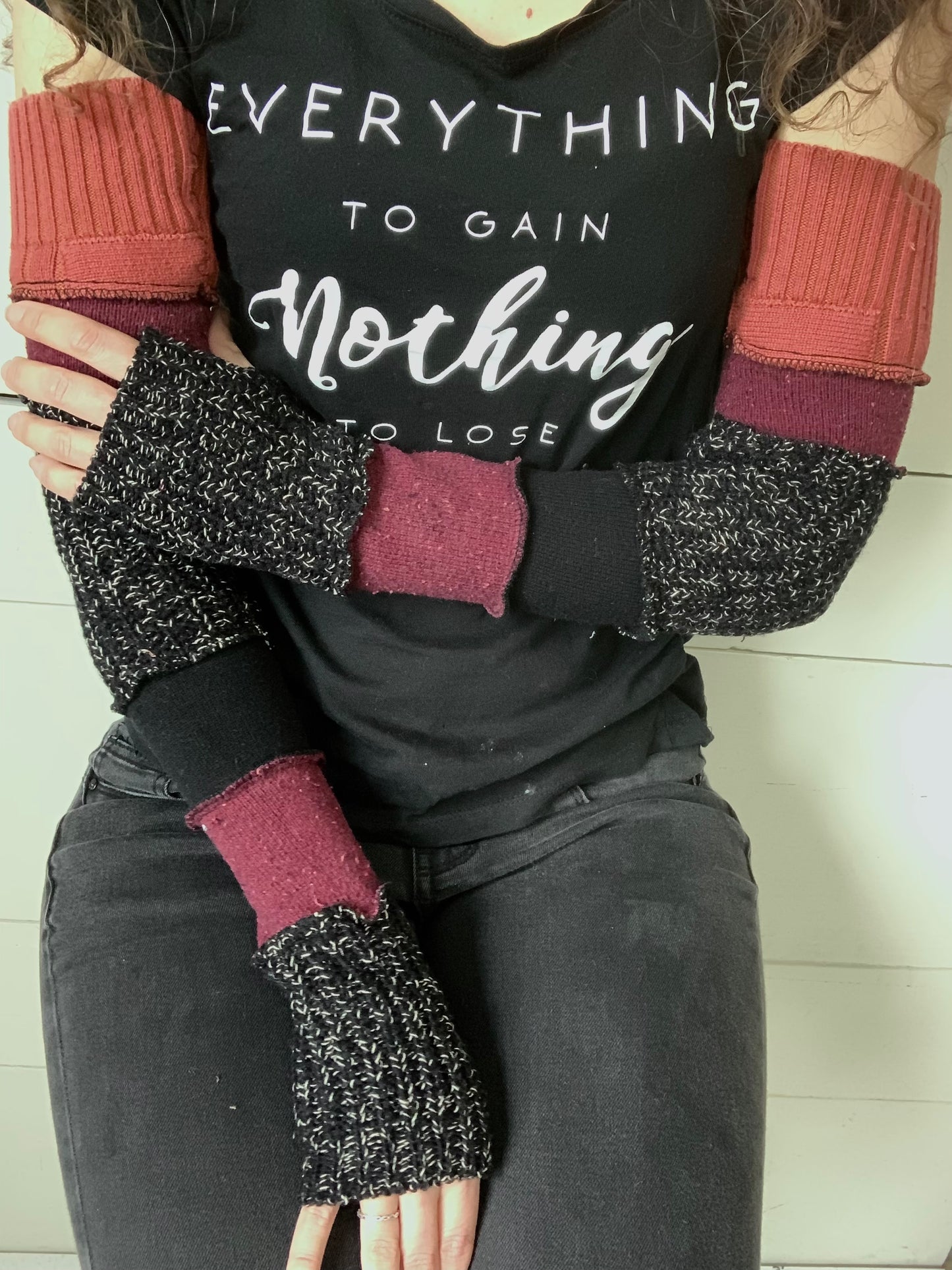 Black, orange and plum sleeves