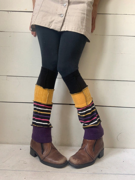 Jambière courte jaune et mauve avec rayures