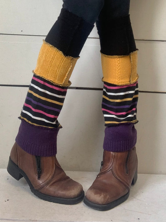 Jambière courte jaune et mauve avec rayures