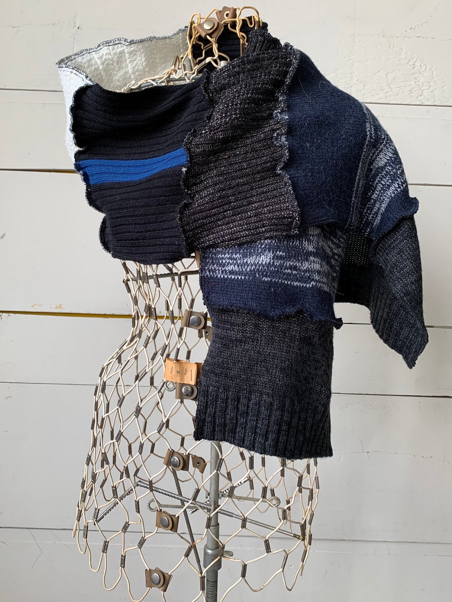Black, grey, white and blue scarf