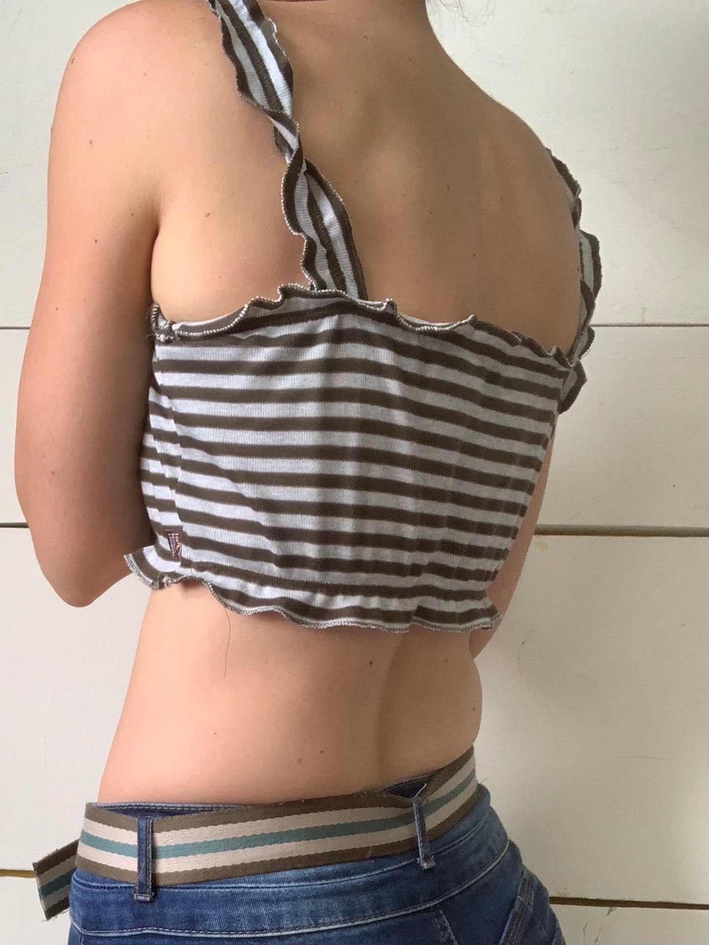 Khaki and gray striped beach top