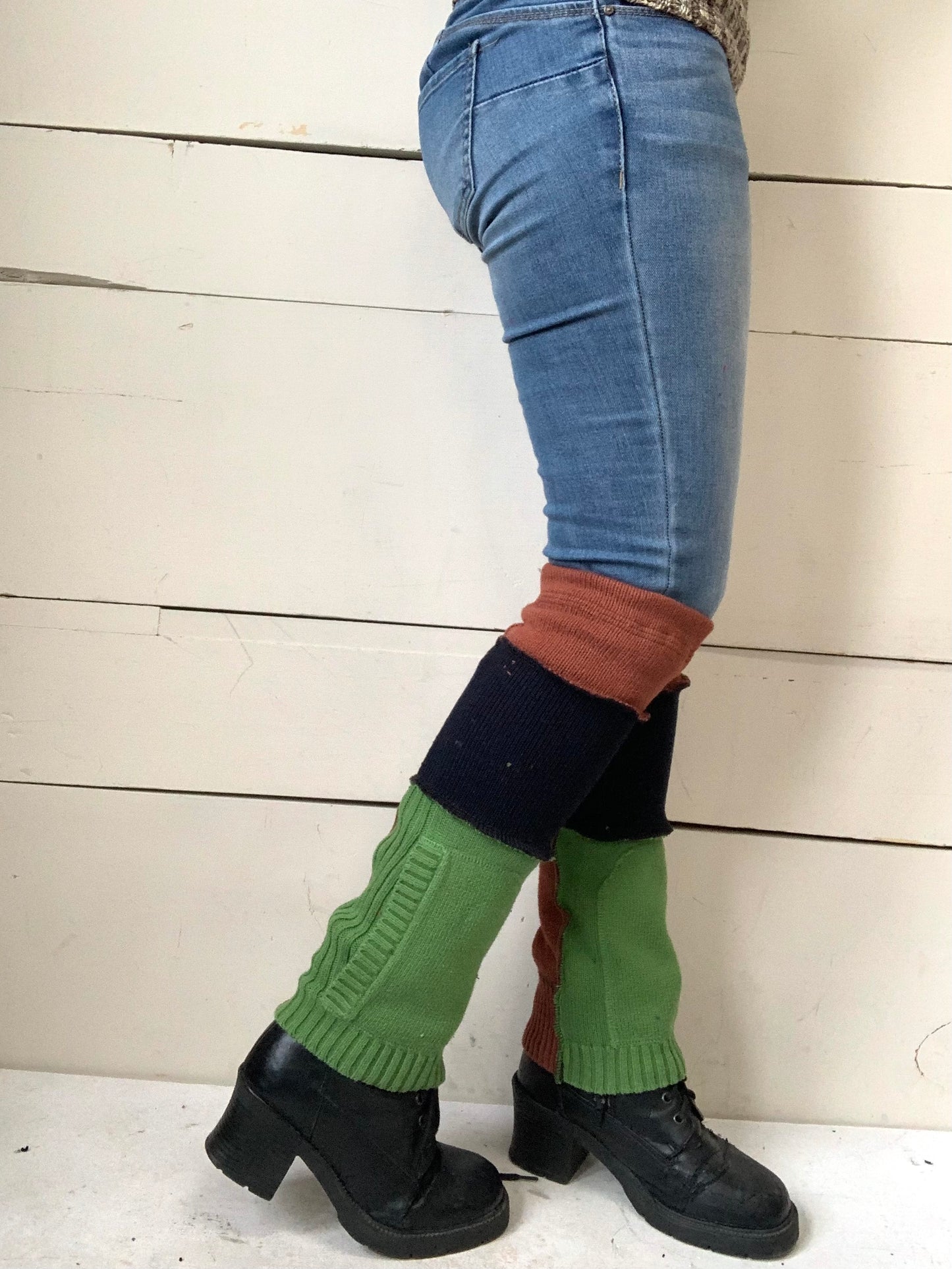 Lime, orange, navy short leg warmers and pockets
